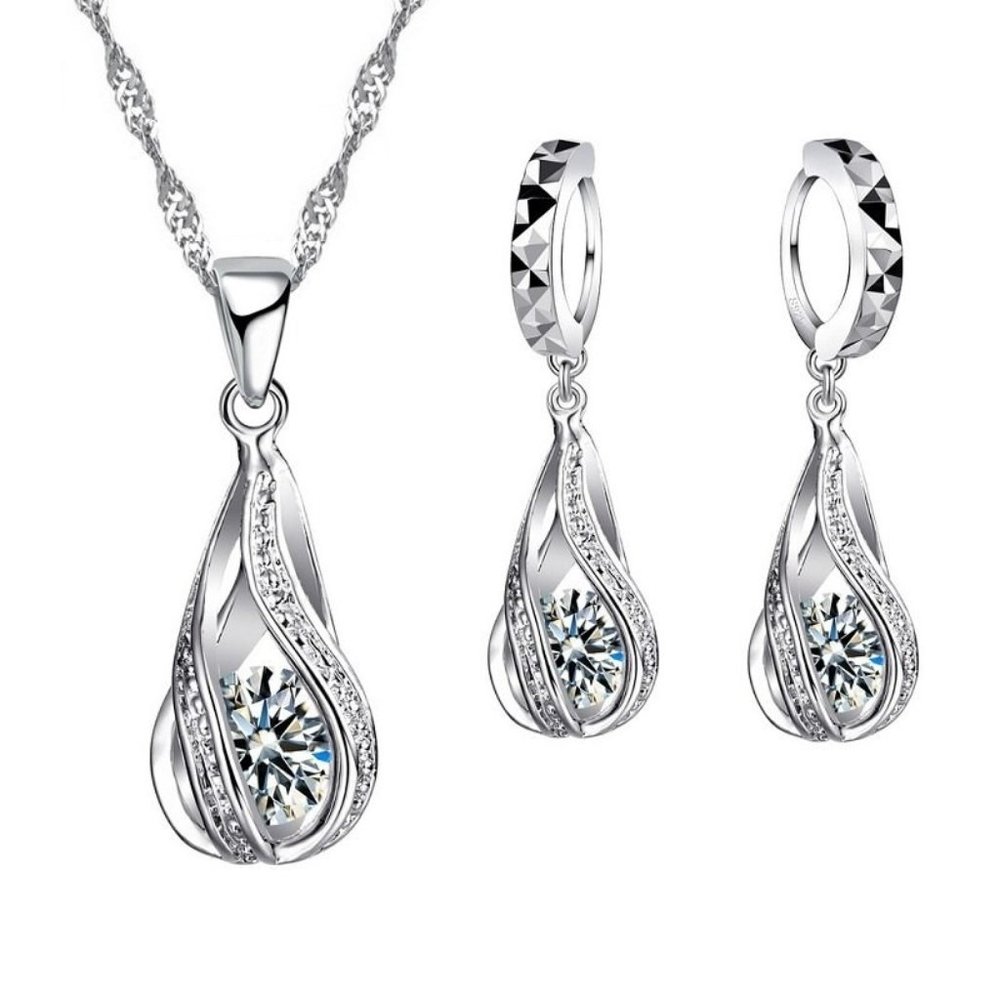 π NEW β€οΈ Cute Drop 925 Sterling Silver Bundle Necklace Earrings Heart Chain - Picture 1 of 8